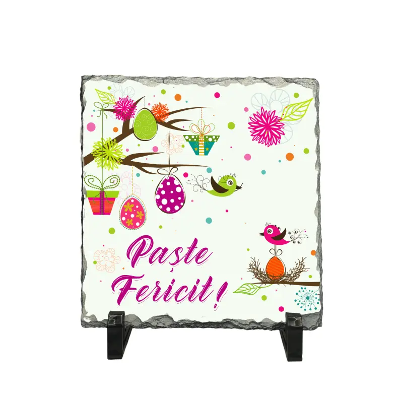 Paste fericit, piatra ardezie personalizata, cu mesaj model, pa123